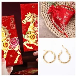 Golden Horse Duo Set with Silk Pouch & 18K Gold-Plated Earrings